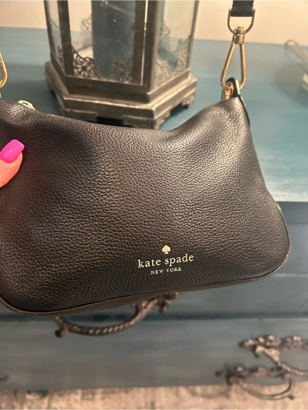 Kate Spade Rosie Black Pebbled Leather Crossbody Black/Cream Logo Strap - Picture 11 of 17